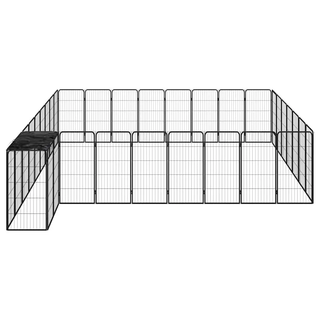 Dog Playpen 34 Panel Outdoor Pet Exercise Enclosure Pen Black Steel 50 x 100 cm