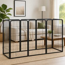 8-Panel Dog Playpen Black 50x100 cm Powder-coated Steel Outdoor Puppy Exercise