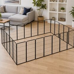Dog Playpen 24-Panel, Black Steel – Dimensions 50x100 cm