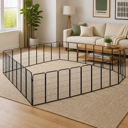 36-Panel Dog Playpen – Dimensions 50 x 100 cm, Black Steel