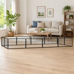 12-Panel Dog Playpen Black Powder-Coated Steel Outdoor Pet Enclosure 100x50cm
