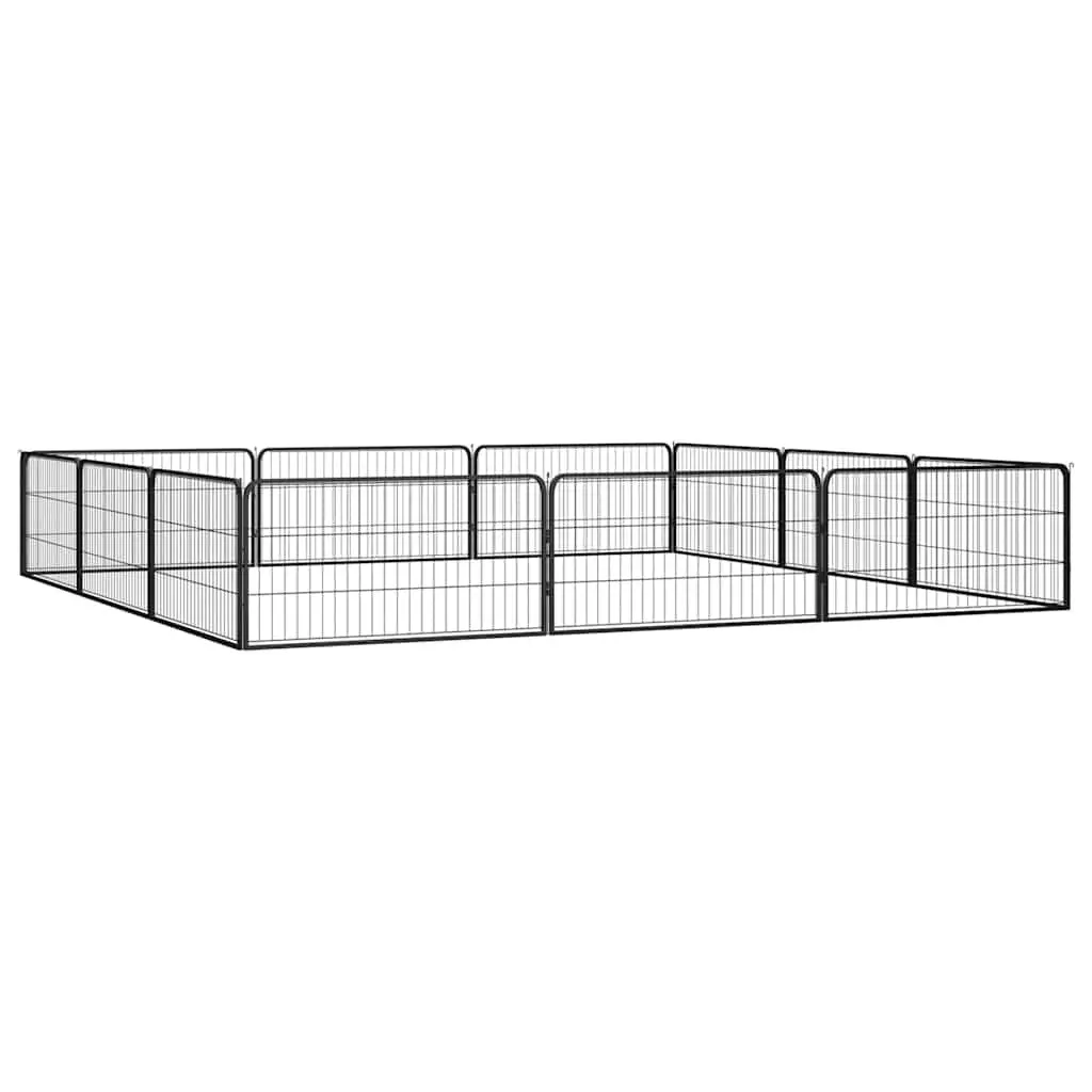Dog Playpen Outdoor 12 Panel Black Powder-Coated Steel 100x50cm