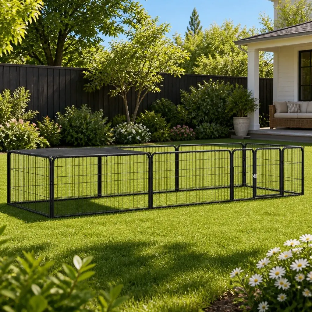8-Panel Dog Playpen Black 100x50 cm