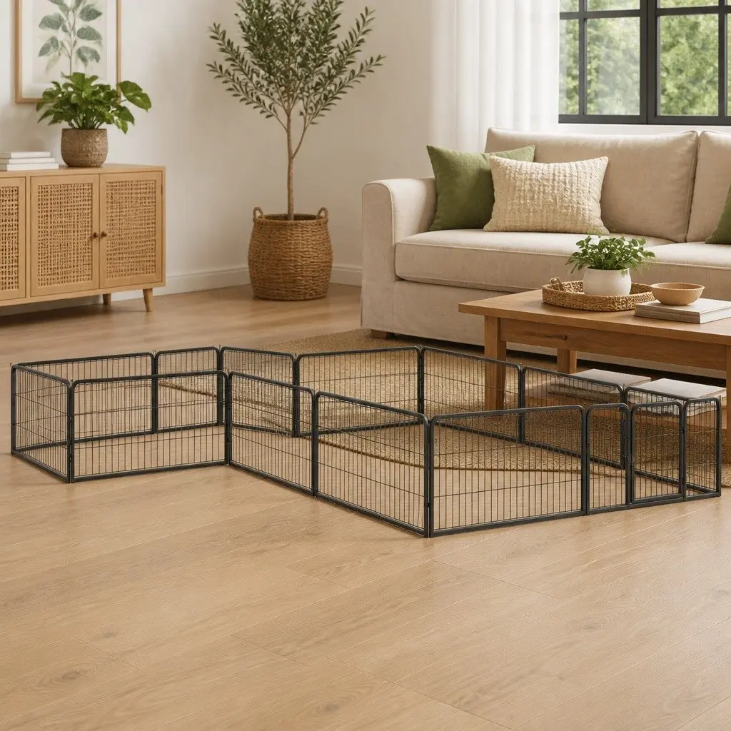 Dog Playpen Exercise Pen Indoor Outdoor 12 Panel Black Steel 100 x 50 cm