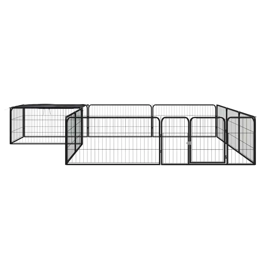 Dog Playpen Exercise Pen Indoor Outdoor 12 Panel Black Steel 100 x 50 cm