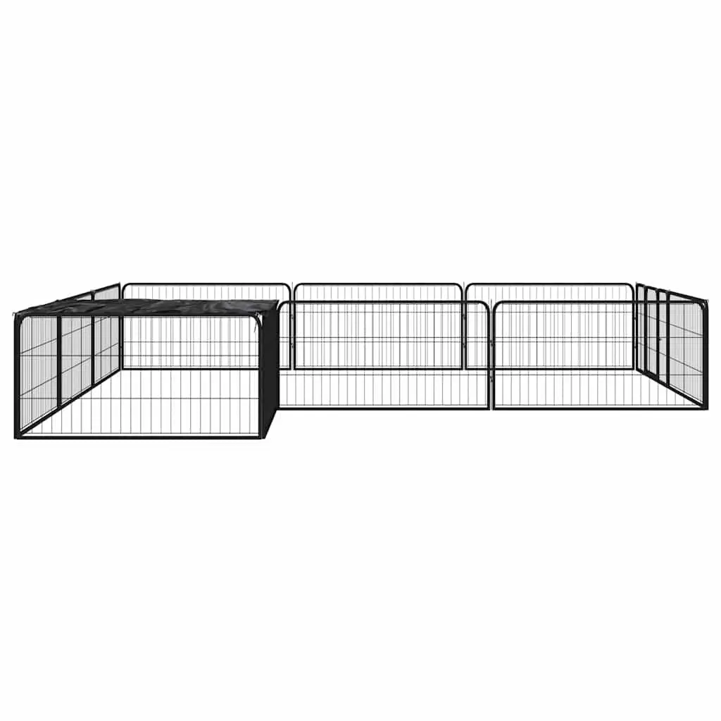 Dog Playpen Exercise Pen Indoor Outdoor 12 Panel Black Steel 100 x 50 cm