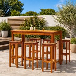 Outdoor Bar Stools Set 6 pcs Solid Wood Acacia Brown Rustic Garden Seating