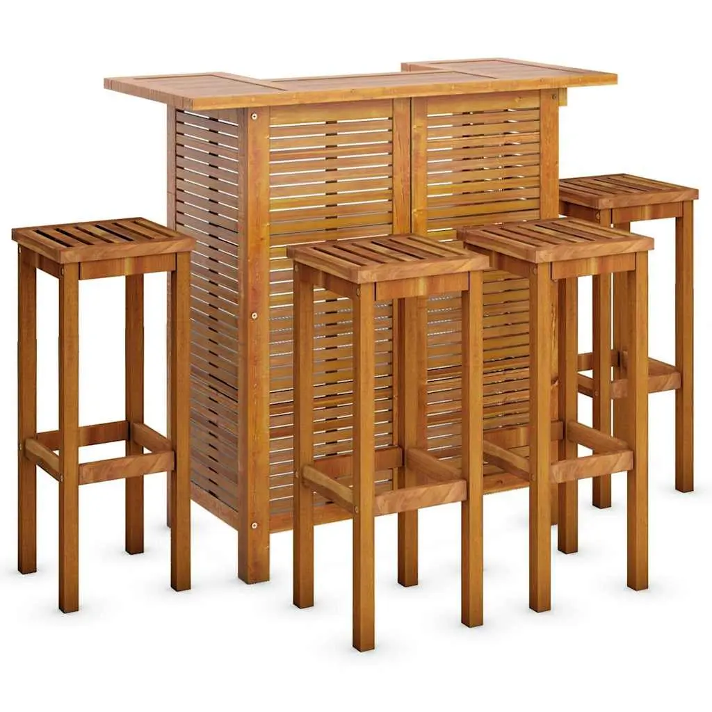 Garden Bar Set 5 Piece Outdoor Bistro Table Stools Brown Acacia Wood Patio