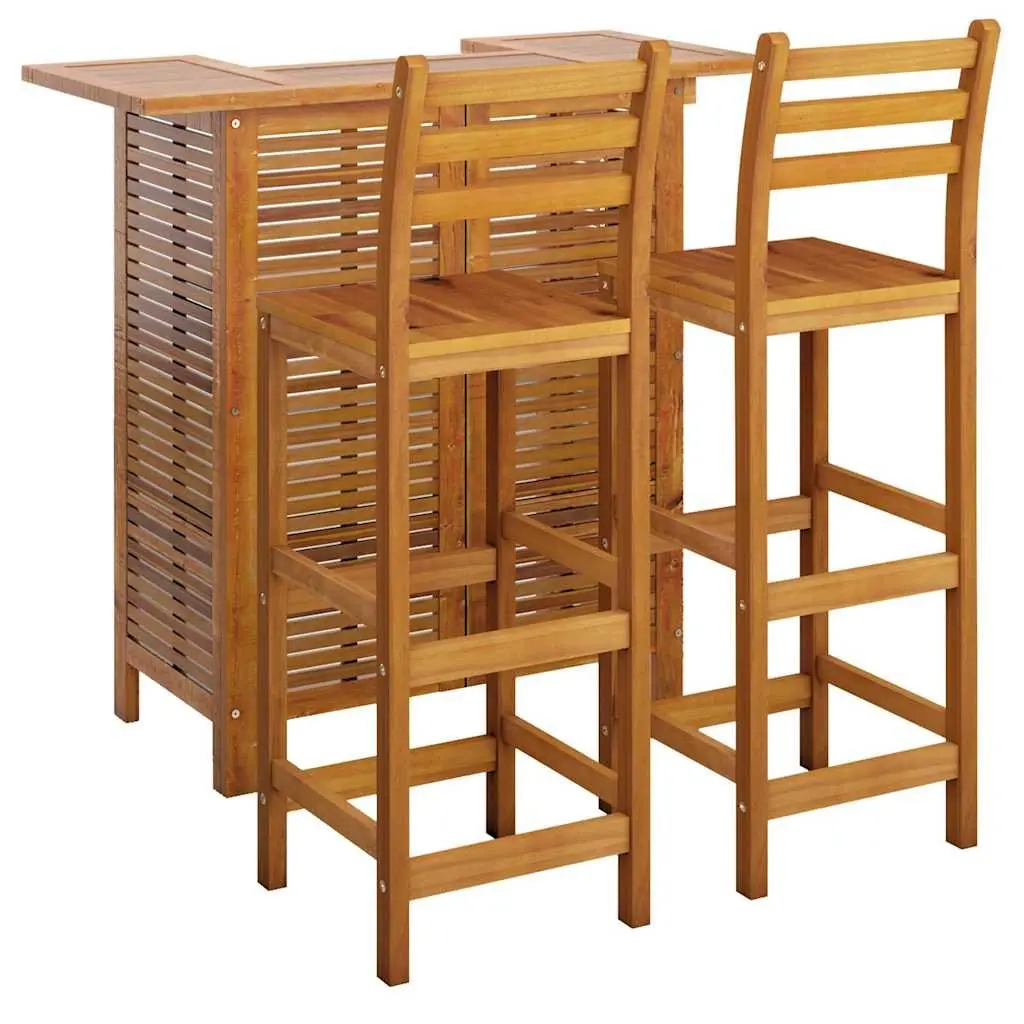 Garden Bar Set 3 Piece Outdoor Use Wooden Bistro Table and Stools