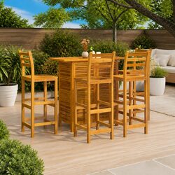 Garden Bar Set: 5 Piece Solid Acacia Wood Construction