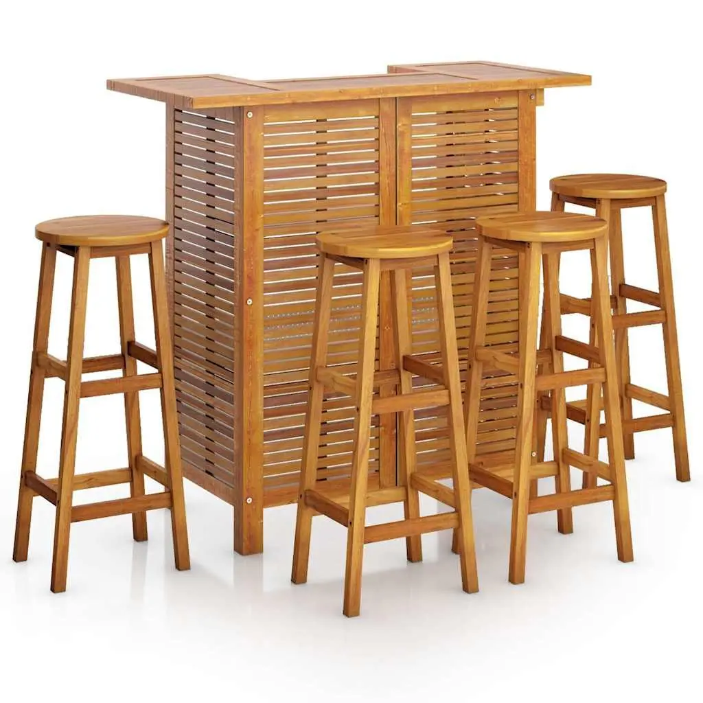 5 Piece Garden Bar Set Outdoor Patio Bistro Table Stools Brown