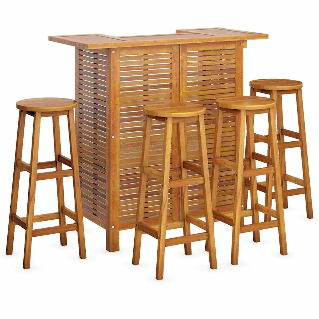 5 Piece Garden Bar Set Outdoor Patio Bistro Table Stools Brown