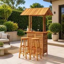 3 Piece Brown Patio Furniture Set - Acacia Wood