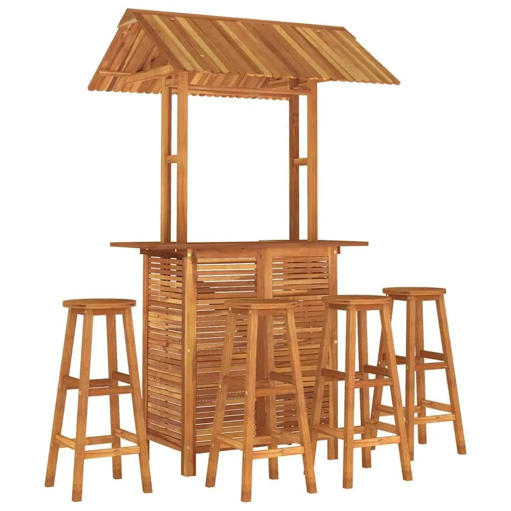 5 Piece Garden Bar Set Solid Wood Acacia Outdoor Patio Bistro Table Stools