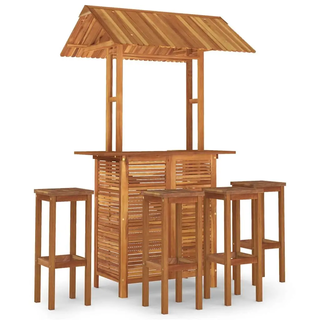 5 Piece Garden Bar Set Outdoor Use Solid Acacia Wood Bistro Table and Bar Stools