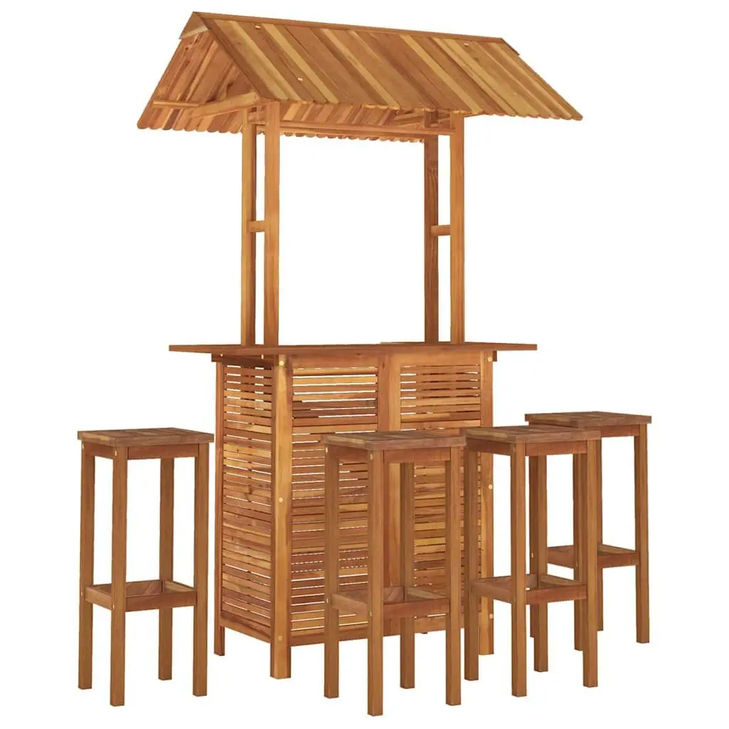 5 Piece Garden Bar Set Outdoor Use Solid Acacia Wood Bistro Table and Bar Stools