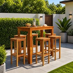 Garden Bar Set 7 Piece Outdoor Furniture Solid Wood Acacia Brown Patio Bistro