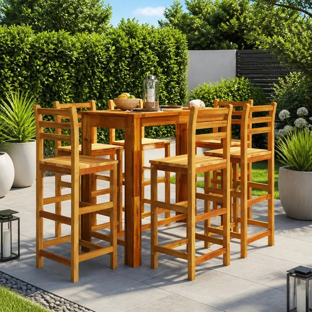 7 Piece Garden Bar Set Outdoor Furniture Patio Bistro Table Solid Acacia Wood
