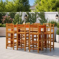 Garden Bar Set 9 Piece Outdoor Furniture Bistro Table Stools Patio Seating