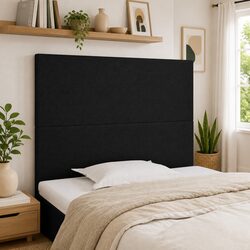 Black Fabric Headboard Adjustable Height Wooden Legs Bedroom Bed Support