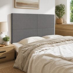 Headboard Grey Fabric Bed Head with Wooden Legs Adjustable Height Bedroom