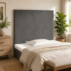 Grey Velvet Headboard - Dimensions 100W x 5D x 118/128H cm