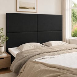 Black Faux Leather Headboard - Dimensions 144x5x118/128 cm