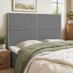 Headboard Dark Grey Fabric Upholstered Bed Head with Wooden Legs Adjustable