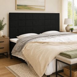 Headboard Black 160x5x118/128 cm Fabric Bedroom Furniture Backrest Support