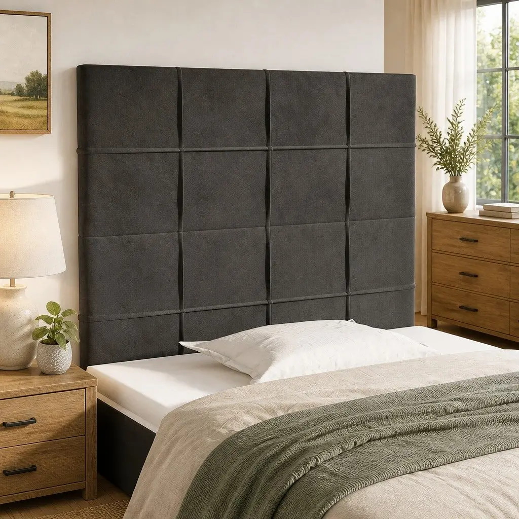 Velvet Headboard for Bedroom 100cm Wide Adjustable Height Dark Grey