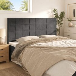 Dark Grey Velvet Headboard 160cm Adjustable Height Wooden Legs Bedroom Furniture