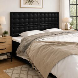 160cm Black Faux Leather Headboard with Wooden Legs
