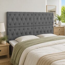 Headboard Dark Grey 160x7x118/128 cm Fabric Bedroom Bed Back Support