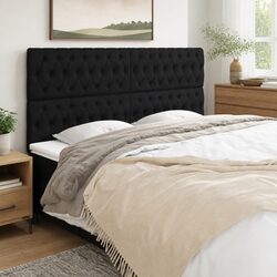 Dimensions: 200cm Black Fabric Headboard with Wooden Legs