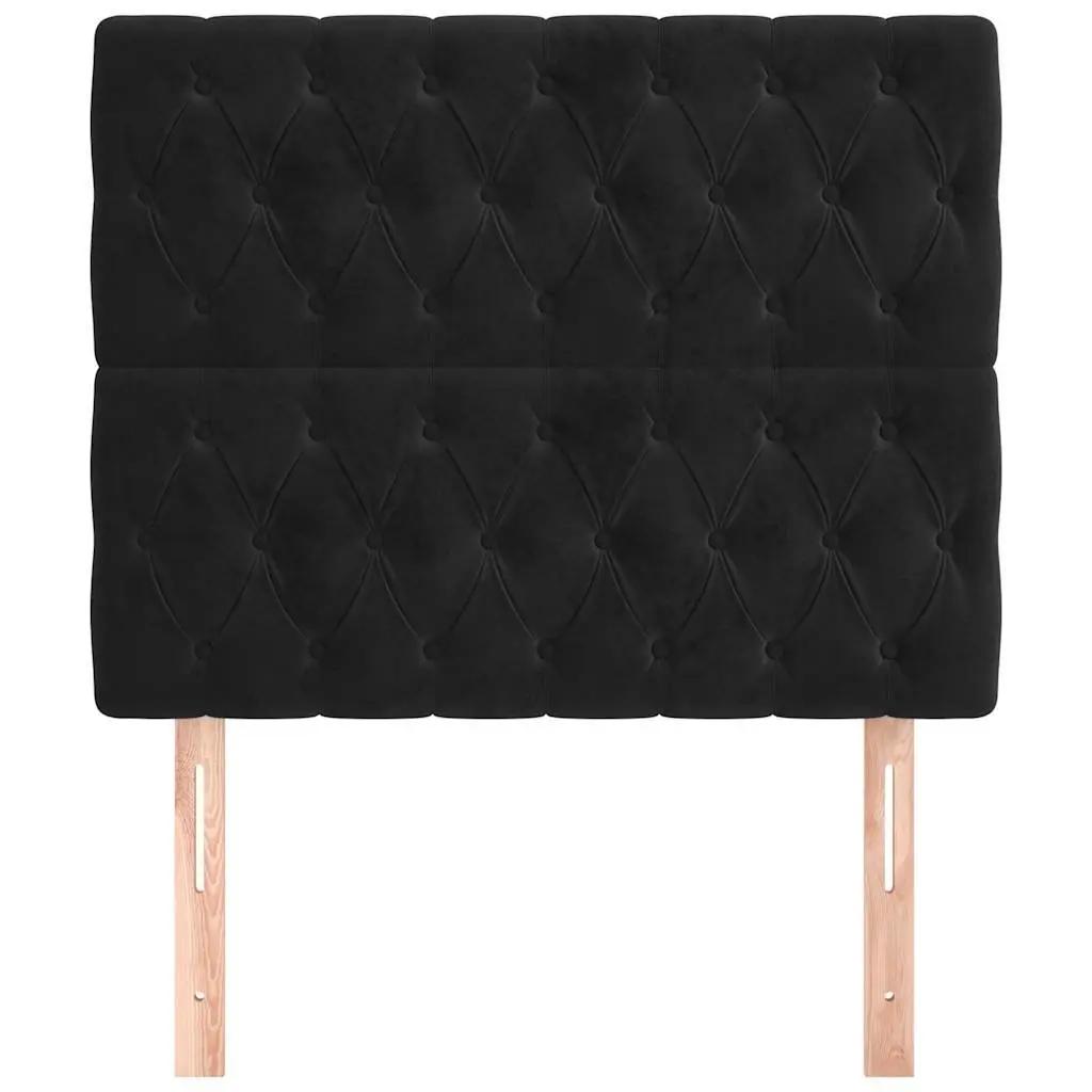 Black Velvet Headboard 100cm Bed with Adjustable Height and Wooden Legs
