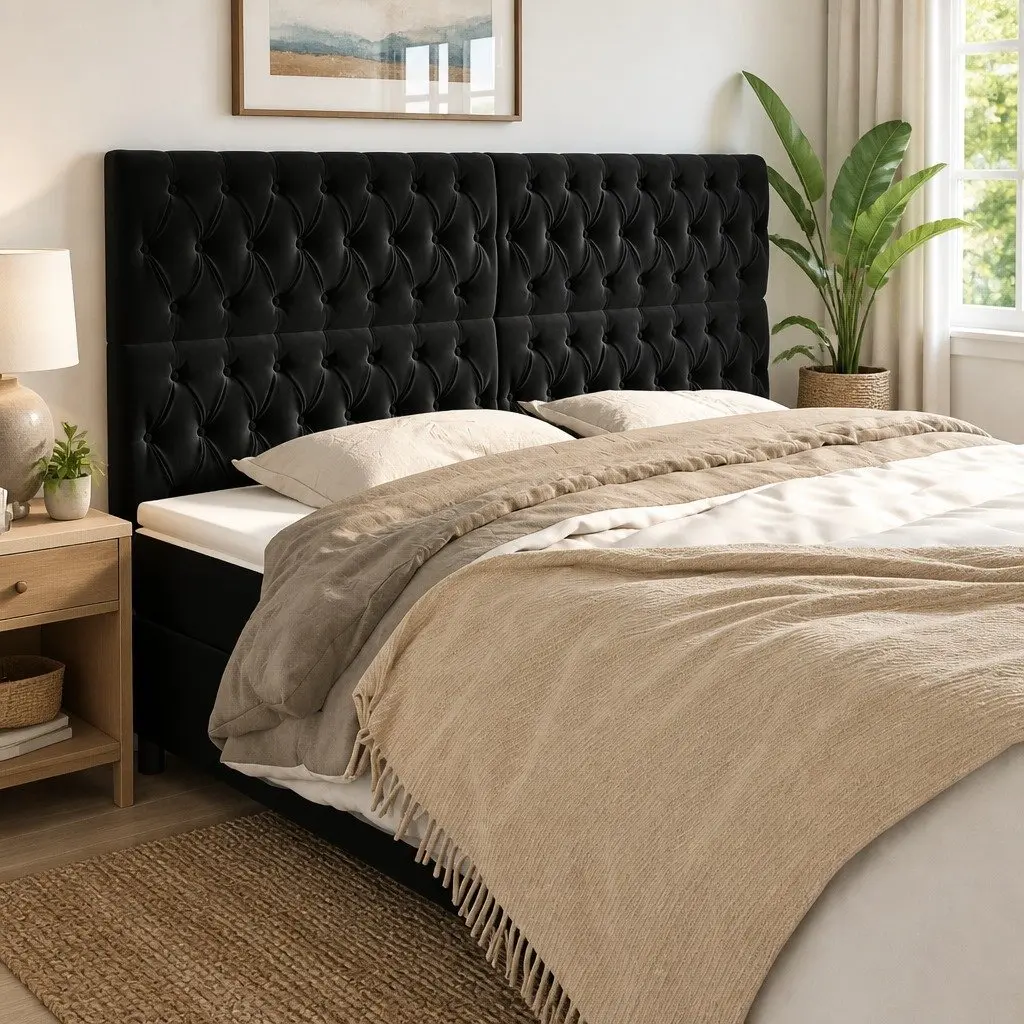 Velvet Headboard Black Bedroom 200cm Adjustable Height