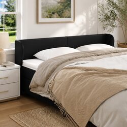 Black Faux Leather Headboard with Ears – 203cm Width