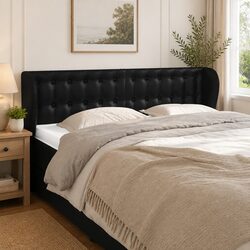 147cm Black Faux Leather Headboard with Wooden Legs