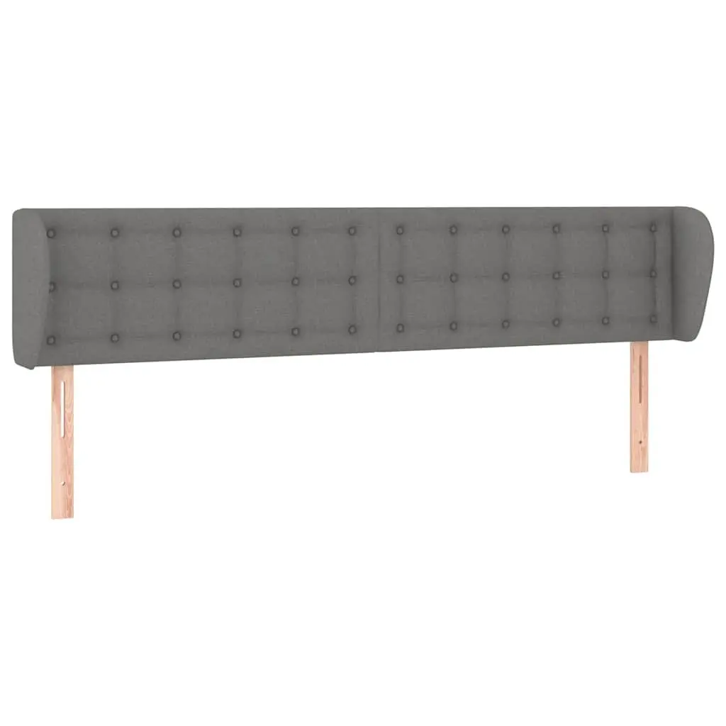 Headboard with Ears Grey Fabric Bed Head Adjustable Height Wooden Legs Support