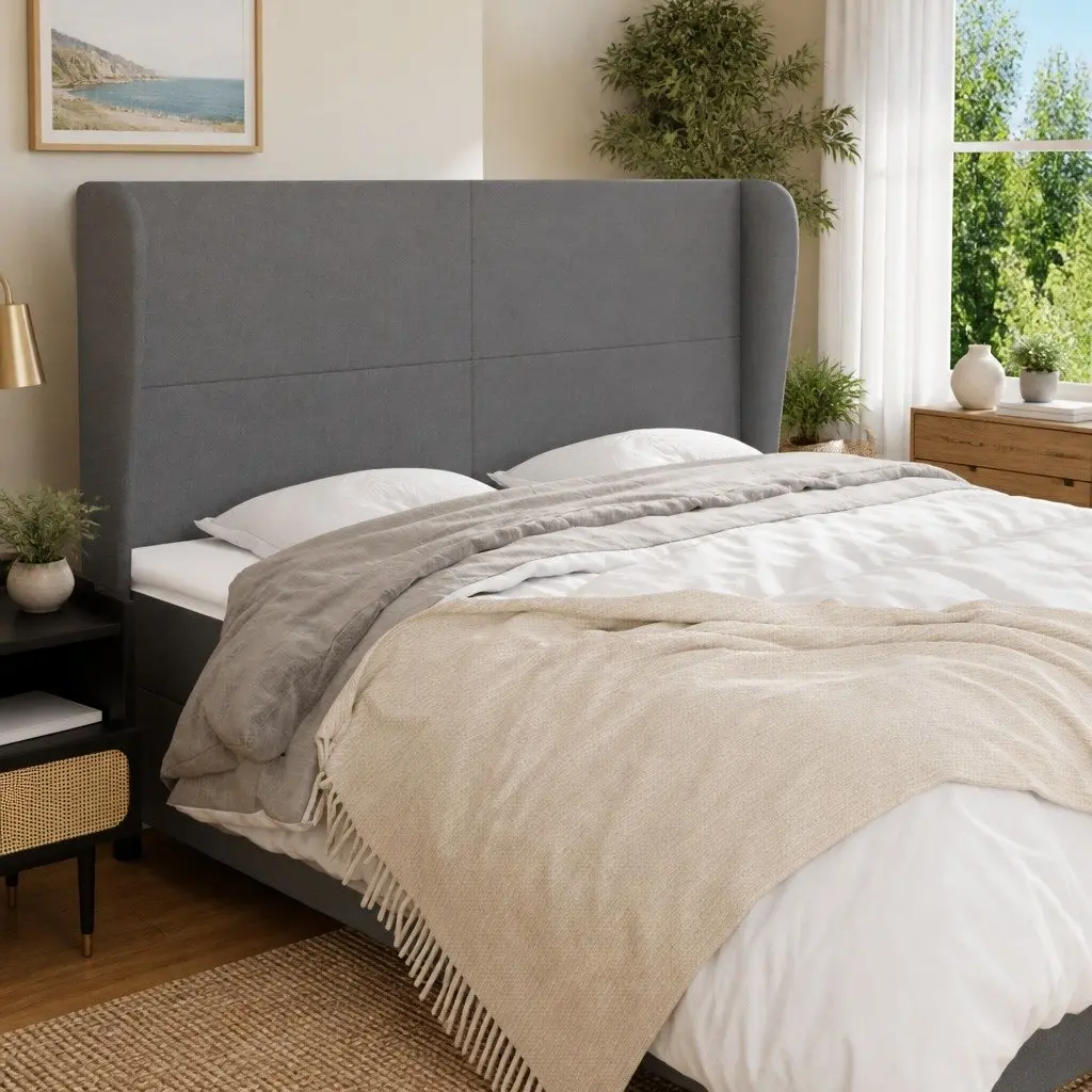 Headboard with Ears Bedroom 163 cm Grey Fabric Adjustable Height Back Support
