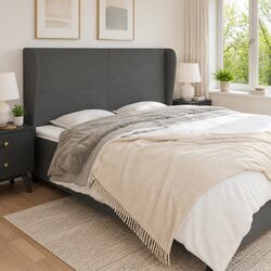 Headboard with Ears Dark Grey 203cm, Wooden Legs
