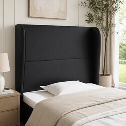 103cm Black Faux Leather Headboard with Ears Design