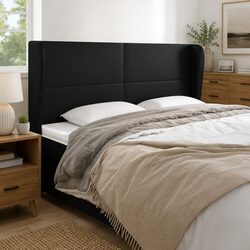 Headboard with Ears: 203cm Black Faux Leather Design