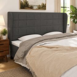 Dark Grey Fabric Headboard Dimensions: 163 x 23 x 118/128 cm