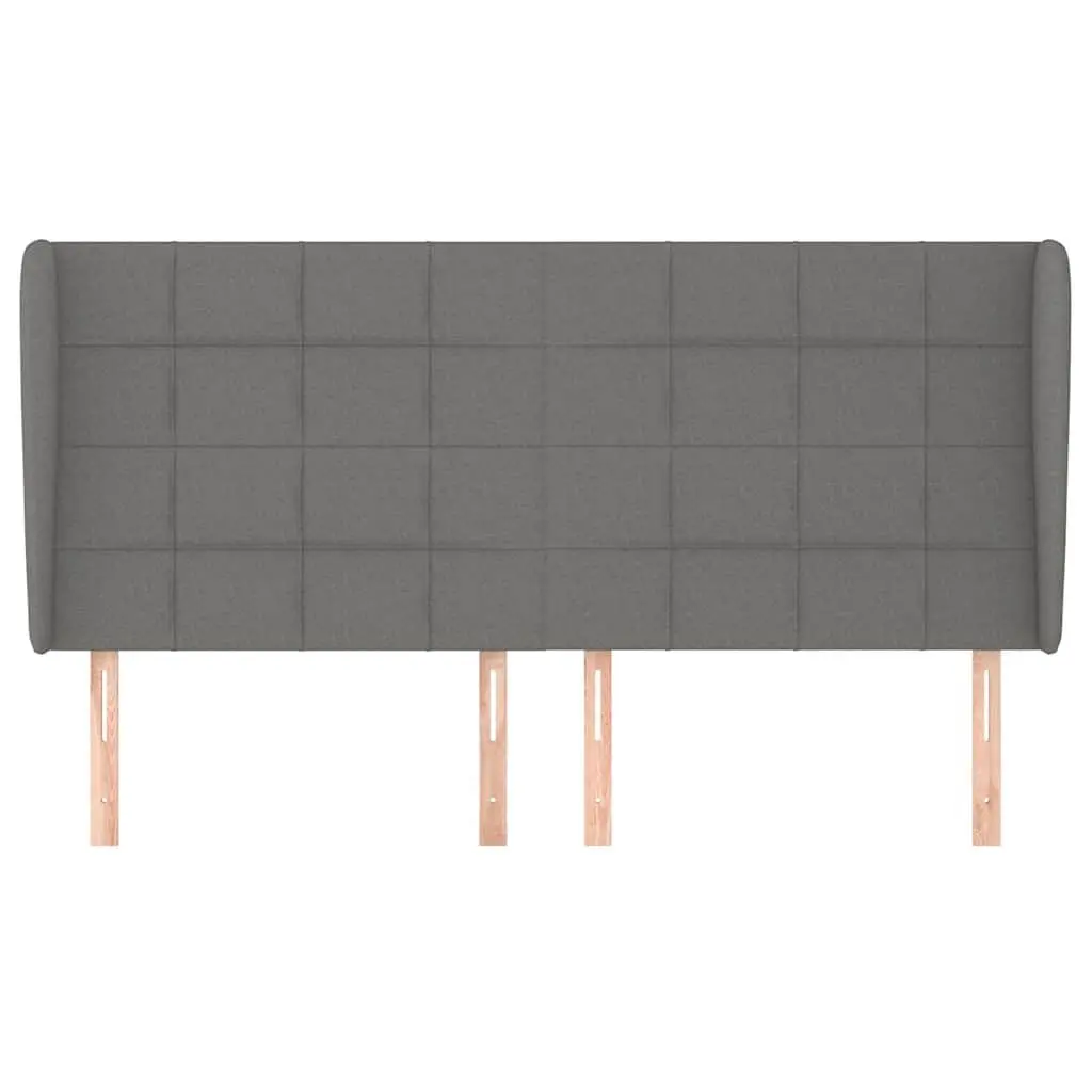 Dark Grey Fabric Headboard with Ears Wooden Legs Adjustable Height Bedroom