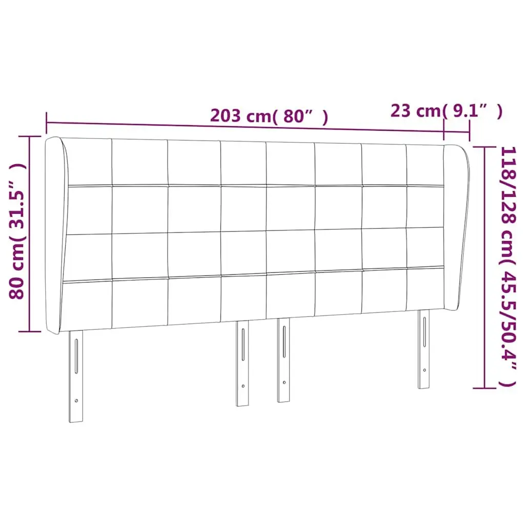 Headboard with Ears Grey Fabric Bedroom Furniture Adjustable Height 203cm