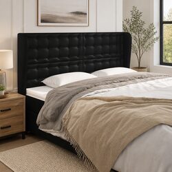 Black Faux Leather Headboard with Ears 203cm Specifications