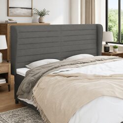 Headboard with Ears Grey 163cm Fabric Bed Upholstered Back Support Bedroom