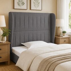 Headboard with Ears 83 cm Grey Fabric Bedroom Bed Head Adjustable Height Support