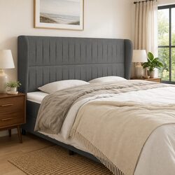 Grey Fabric Headboard with Ears - Dimensions & Material Info